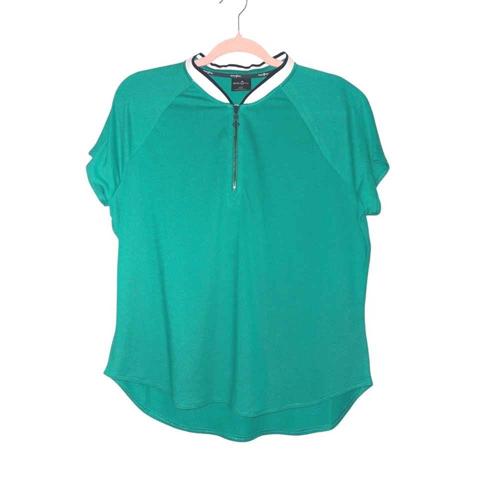 Belyn Key XL Cap Sleeve Green w white and black trim Polo Top Q Zip